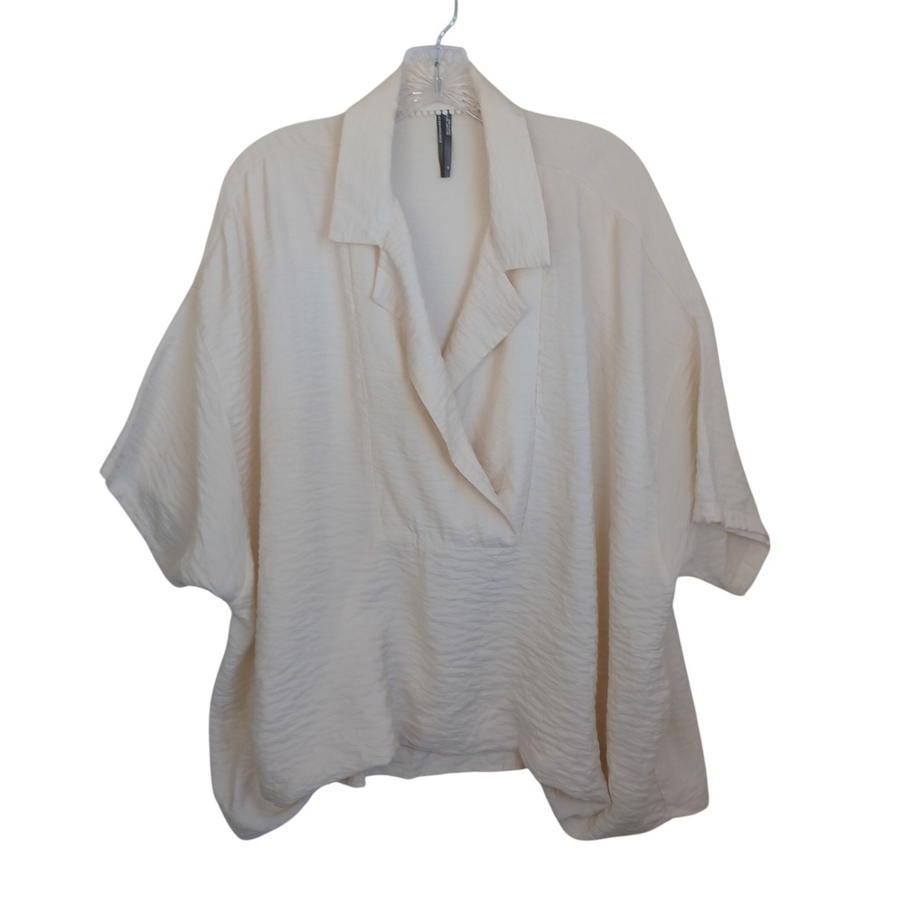 Anthropologie Cream Textured V-Neck Pullover Blouse Size 1X Oversized Dolman